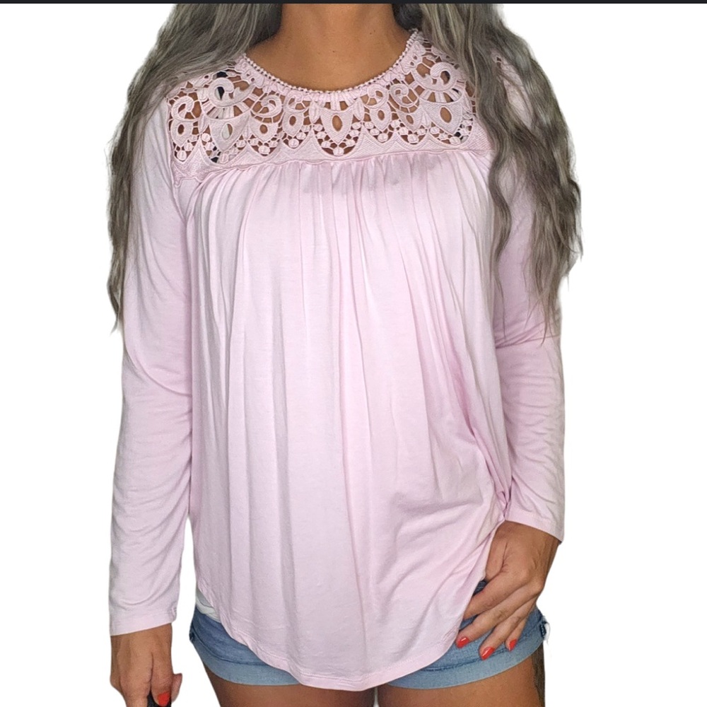 NWT $68 philosophy small pink crochet shirt 582